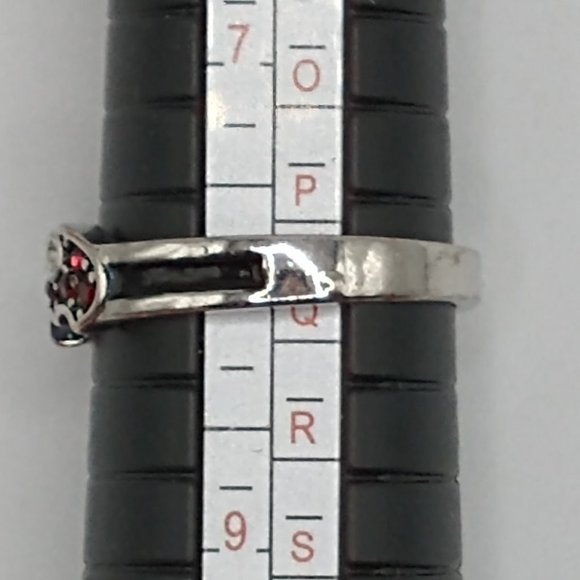 Unisex Bat Ring Silver Tone With Red Stones and Black Enamel Size 8 - Picture 3 of 9